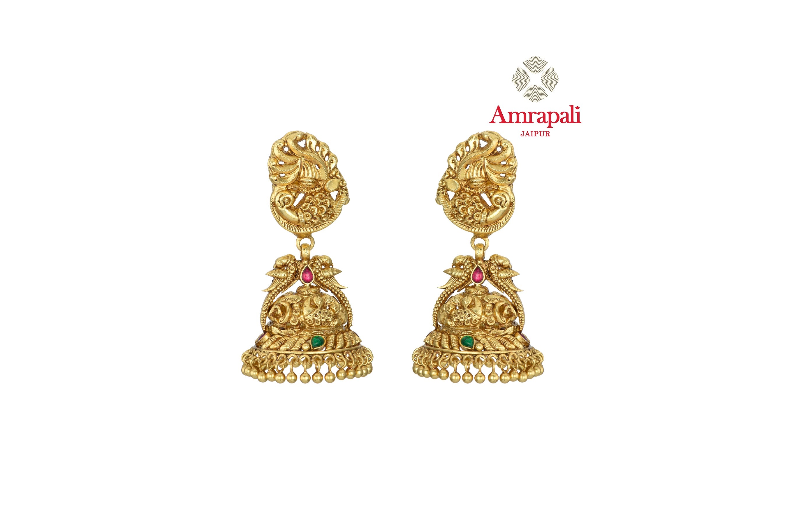 Buy stunning Amrapali silver gold plated traditional jhumki earrings online in USA. Shop exquisite Indian silver jewelry, silver necklaces, silver earrings, gold plated jewelry from Amrapali from Pure Elegance Indian fashion store in USA.-front
