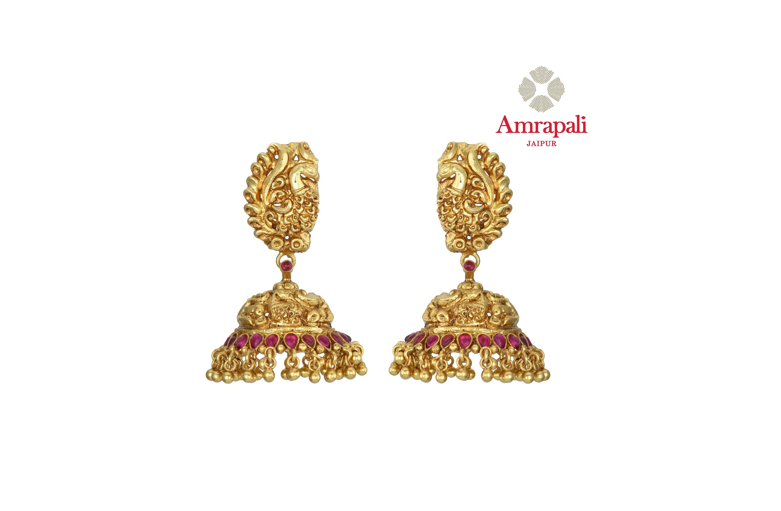 Buy gorgeous Amrapali silver gold plated traditional jhumka online in USA. Shop exquisite Indian silver jewelry, silver necklaces, silver earrings, gold plated jewelry from Amrapali from Pure Elegance Indian fashion store in USA.-front