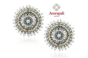Buy stunning Amrapali silver stud earrings online in USA with pearl beads. Shop exquisite Indian silver jewelry, silver necklaces, silver earrings, gold plated jewelry from Amrapali from Pure Elegance Indian fashion store in USA.-front