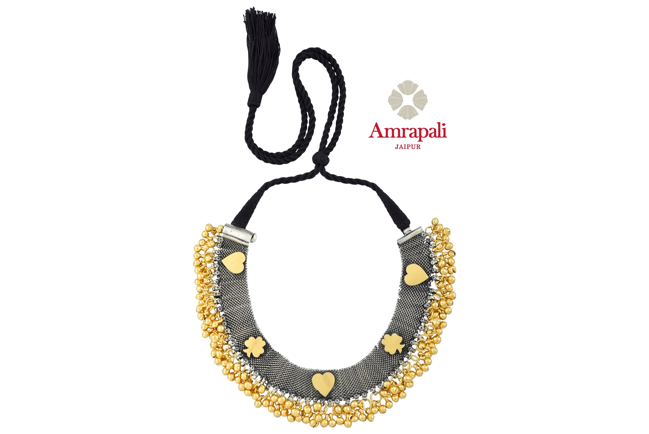 Shop stunning Amrapali silver gold plated two-tone thread necklace online in USA. Shop exquisite Indian silver jewelry, silver necklaces, silver earrings, gold plated jewelry from Amrapali from Pure Elegance Indian fashion store in USA.-front