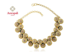 Buy stunning Amrapali silver gold plated necklace online in USA with floral balls. Shop exquisite Indian silver jewelry, silver necklaces, silver earrings, gold plated jewelry from Amrapali from Pure Elegance Indian fashion store in USA.-front