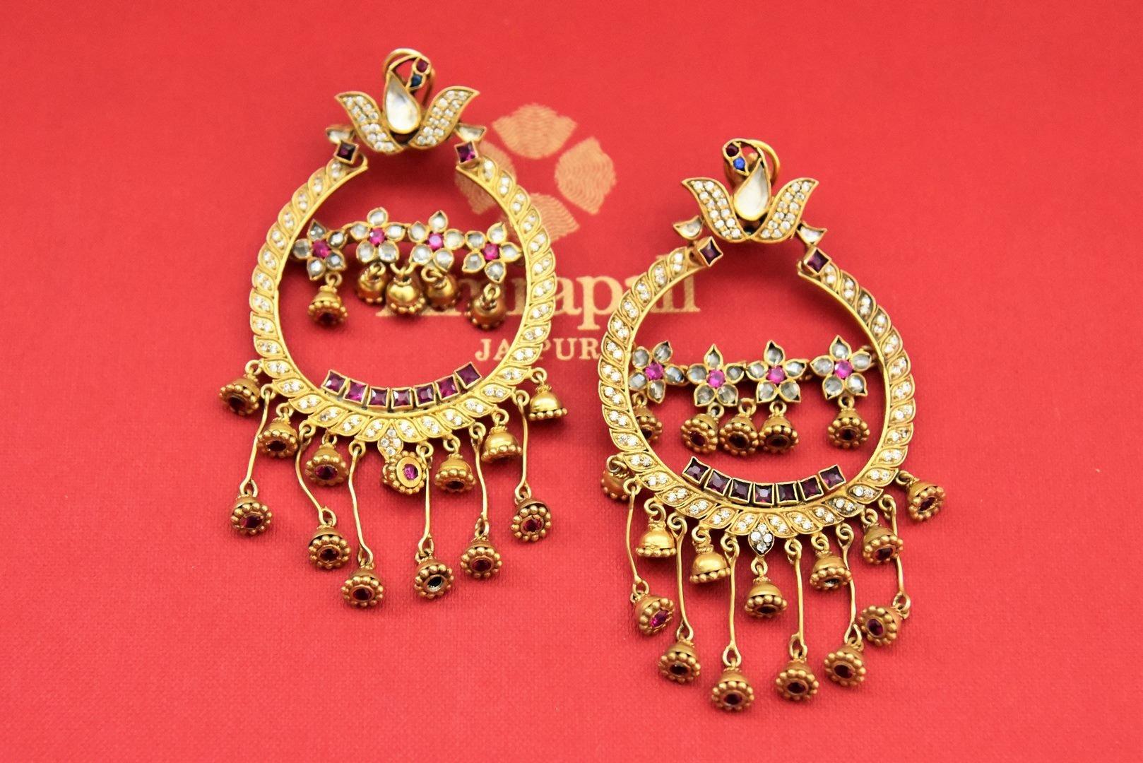 Buy stunning silver gold plated zircon and glass earrings online in USA. Shop beautiful Amrapali jewelry, silver jewelry, gold plated jewelry, silver choker necklaces, gold plated necklace in USA from Pure Elegance Indian fashion store in USA.-full view