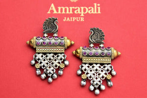 Shop Amrapali two-tone silver gold plated earrings online in USA. Shop beautiful Amrapali jewelry, silver jewelry, gold plated jewelry, silver choker necklaces, gold plated necklace in USA from Pure Elegance Indian fashion store in USA.-full view