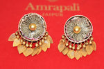 Shop stunning silver gold plated two-tone earrings online in USA with leaf drops. Shop beautiful Amrapali jewelry, silver jewelry, gold plated jewelry, silver choker necklaces, gold plated necklace in USA from Pure Elegance Indian fashion store in USA.-full view