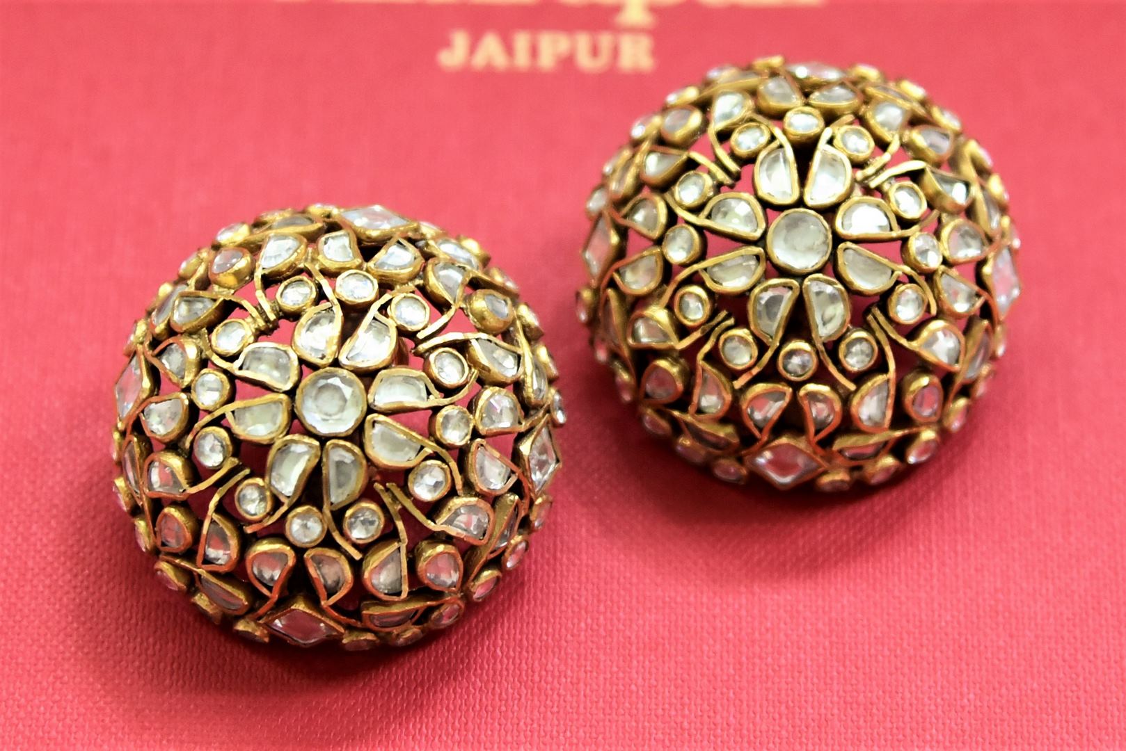 Buy beautiful Amrapali gold plated floral white glass ball earrings online in USA. Shop gold plated jewelry, silver jewelry,  silver earrings, bridal jewelry, fashion jewelry from Amrapali from Pure Elegance Indian clothing store in USA.-full view