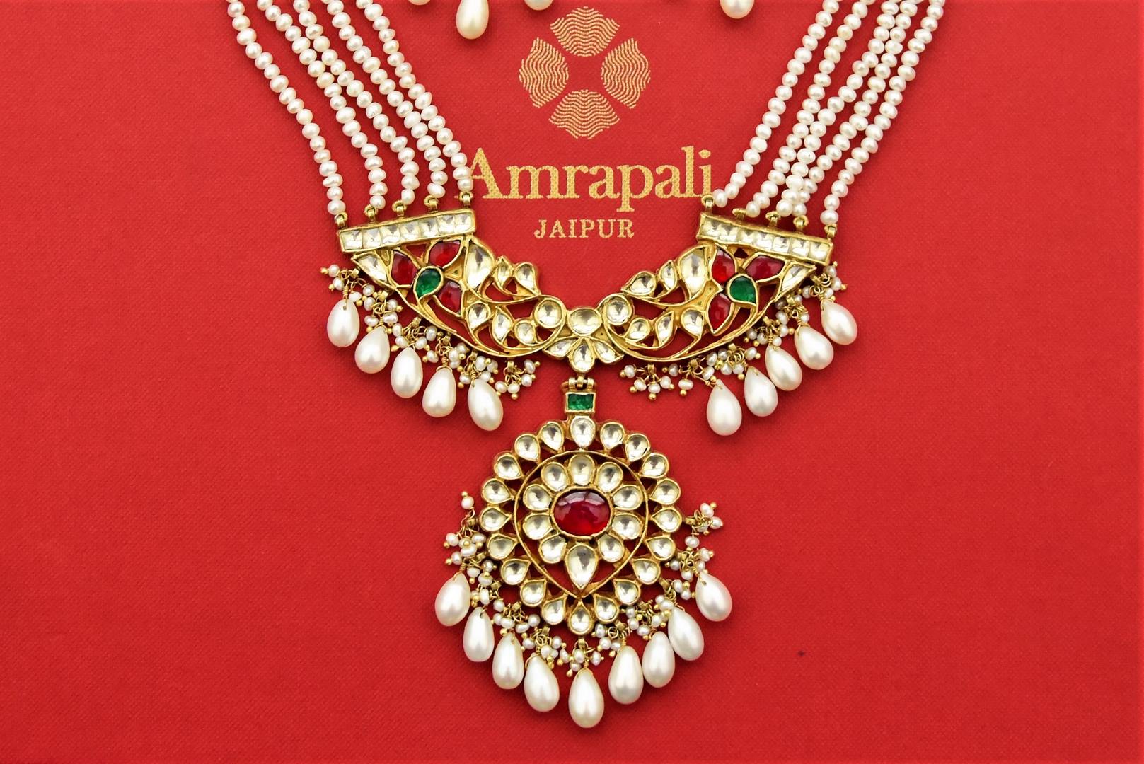 Shop Gold Plated Kundan Necklace Set Online in USA with Pearl