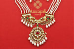 Shop beautiful Amrapali gold plated kundan necklace set online in USA with pearl strings. Buy exclusive Indian jewelry, gold plated earrings, silver earrings, gold plated necklace from Amrapali in USA available at Pure Elegance Indian fashion store.-front