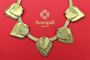 Buy silver gold plated necklace set online in USA with leaf pendants. Buy exclusive Indian jewelry, gold plated earrings, silver earrings, gold plated necklace from Amrapali in USA available at Pure Elegance Indian fashion store.-front
