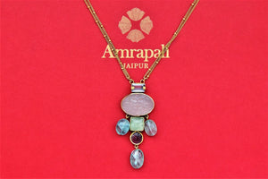 Buy beautiful gold plated multicolor stone pendant necklace online in USA. Shop gold plated jewelry, silver jewelry,  silver earrings, bridal jewelry, fashion jewelry from Amrapali from Pure Elegance Indian clothing store in USA.-full view