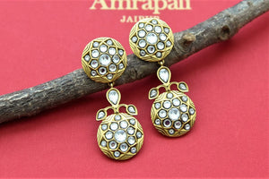 Shop stunning Amrapali gold plated drop earrings online in USA. Buy exclusive Indian jewelry, gold plated earrings, silver earrings, gold plated necklace from Amrapali in USA available at Pure Elegance Indian fashion store.-front