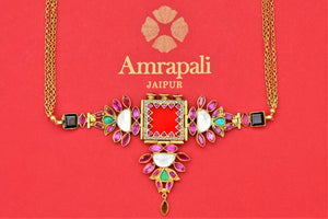 Buy stunning gold plated multi stone choker necklace online in USA. Shop beautiful Amrapali jewelry, gold plated necklaces, silver jewelry, wedding jewelry, gold plated earrings from Pure Elegance Indian fashion store in USA.-front