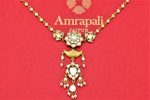 Shop stunning gold plated glass floral necklace online in USA. Shop beautiful Amrapali jewelry, gold plated necklaces, silver jewelry, wedding jewelry, gold plated earrings from Pure Elegance Indian fashion store in USA.-front