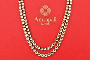 Buy stunning gold plated glass layered necklace online in USA. Shop beautiful Amrapali jewelry, gold plated necklaces, silver jewelry, wedding jewelry, gold plated earrings from Pure Elegance Indian fashion store in USA.-front