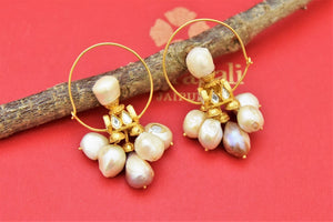 Buy stunning pearl drops and glass gold plated earrings online in USA. Shop beautiful Amrapali jewelry, gold plated necklaces, silver jewelry, wedding jewelry, gold plated earrings from Pure Elegance Indian fashion store in USA.-front