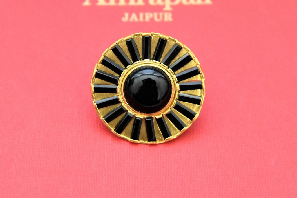 Shop stunning Amrapali gold plated black stone ring online in USA. Shop beautiful Amrapali jewelry, gold plated necklaces, silver jewelry, wedding jewelry, gold plated earrings from Pure Elegance Indian fashion store in USA.-front