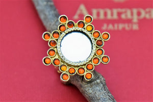Buy stunning Amrapali gold plated glass ring online in USA. Shop beautiful Amrapali jewelry, gold plated necklaces, silver jewelry, wedding jewelry, gold plated earrings from Pure Elegance Indian fashion store in USA.-front