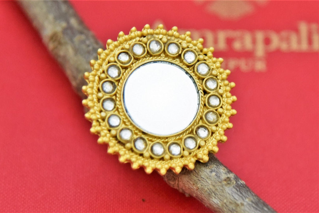 Buy stunning Amrapali gold plated big mirror ring online in USA. Shop beautiful Amrapali jewelry, gold plated necklaces, silver jewelry, wedding jewelry, gold plated earrings from Pure Elegance Indian fashion store in USA.-front