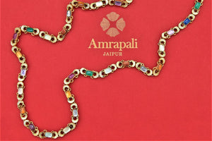 Shop stunning Amrapali gold plated multi stone chain online in USA. Shop beautiful Amrapali jewelry, gold plated necklaces, silver jewelry, wedding jewelry, gold plated earrings from Pure Elegance Indian fashion store in USA.-front