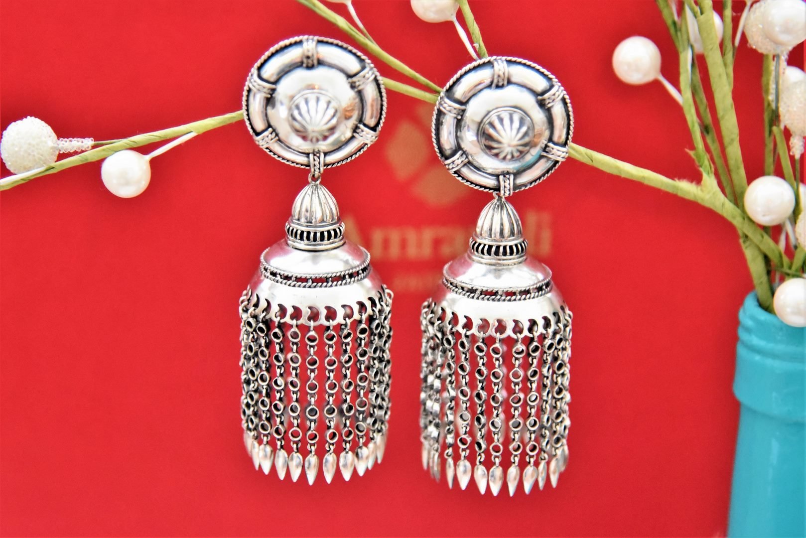 Buy Amrapali Silver Jhumka Earrings Online in USA with Tassels