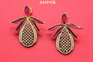 Shop Amrapali gold plated zircon drop earrings online in USA. Shop gold plated jewelry, silver jewelry,  silver earrings, bridal jewelry, fashion jewelry from Amrapali from Pure Elegance Indian clothing store in USA.-full view