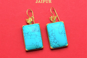 Shop beautiful Amrapali turquoise drop gold plated earrings online in USA. Shop gold plated jewelry, silver jewelry,  silver earrings, bridal jewelry, fashion jewelry from Amrapali from Pure Elegance Indian clothing store in USA.-full view