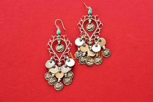 Shop Amrapali silver coin dangler earrings online in USA. Shop exclusive gold plated jewelry, wedding jewelry , bridal jewelry, gold plated earrings, silver jewelry from Amrapali at Pure Elegance Indian fashion store in USA.-front