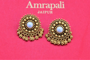 Shop stunning Amrapali gold plated pearl stud earrings online in USA. Shop gold plated jewelry, silver jewelry,  silver earrings, bridal jewelry, fashion jewelry from Amrapali from Pure Elegance Indian clothing store in USA.-full view