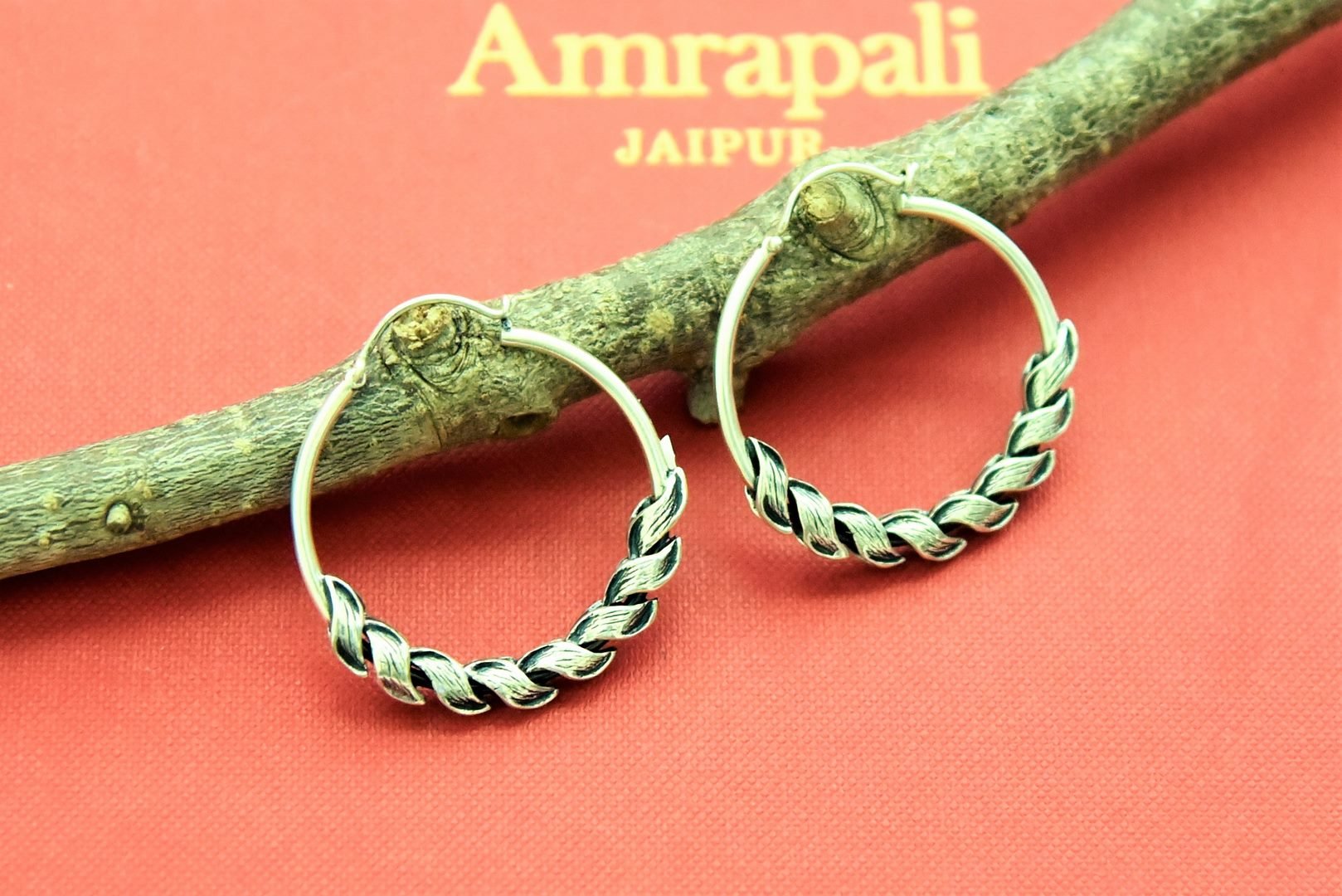 Buy Amrapali antique silver earrings online in USA. Look beautiful in Indian jewelry, gold plated jewelry , silver jewelry, gold plated earrings, wedding jewellery from Pure Elegance Indian fashion store in USA.-full view