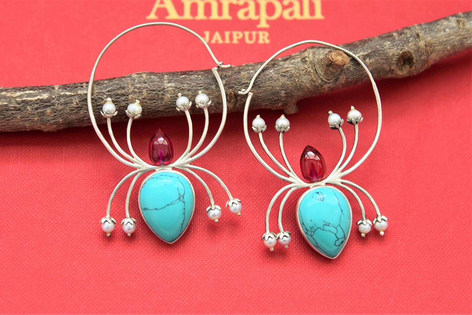 Shop beautiful silver fly earrings online in USA with blue stone. Shop gold plated jewelry, silver jewelry,  silver earrings, bridal jewelry, fashion jewelry from Amrapali from Pure Elegance Indian clothing store in USA.-full view