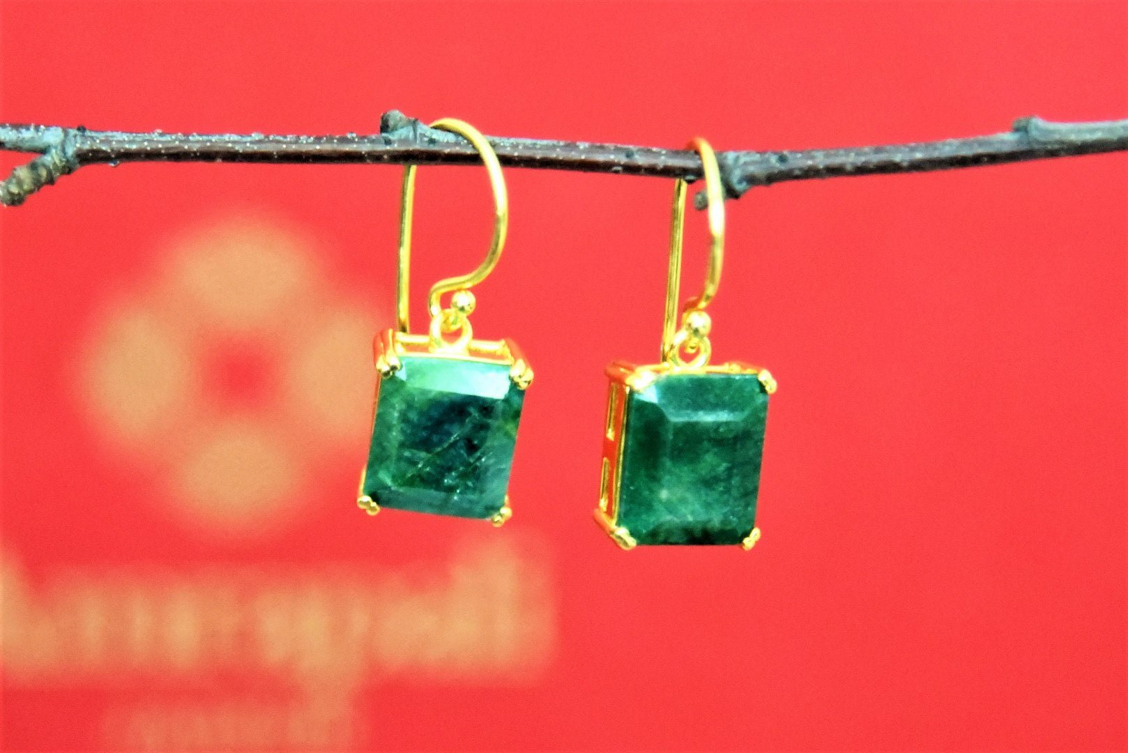 Buy stunning Amrapali gold plated green stone earrings online in USA. Look beautiful in Indian jewelry, gold plated jewelry , silver jewelry, gold plated earrings, wedding jewellery from Pure Elegance Indian fashion store in USA.-full view