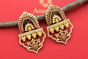 Shop stunning gold plated glass earrings online in USA. Shop gold plated jewelry, silver jewelry,  silver earrings, bridal jewelry, fashion jewelry from Amrapali from Pure Elegance Indian clothing store in USA.-full view