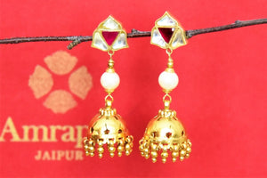 Shop Amrapali gold plated glass and pearl jhumki online in USA. Look beautiful in Indian jewelry, gold plated jewelry , silver jewelry, gold plated earrings, wedding jewellery from Pure Elegance Indian fashion store in USA.-full view