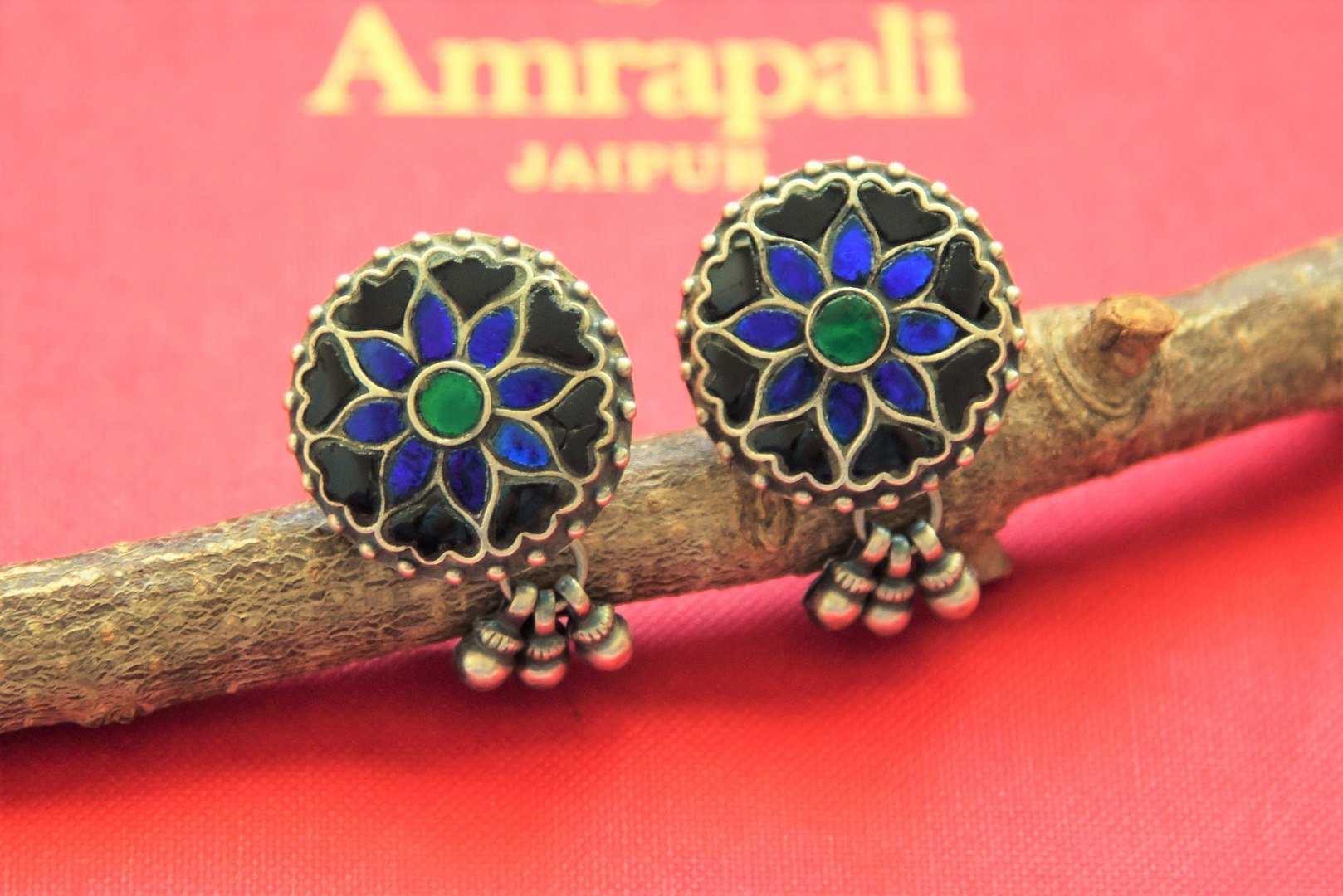Buy stunning green and black silver earrings online in USA with drops. Shop gold plated jewelry, silver jewelry,  silver earrings, bridal jewelry, fashion jewelry from Amrapali from Pure Elegance Indian clothing store in USA.-full view
