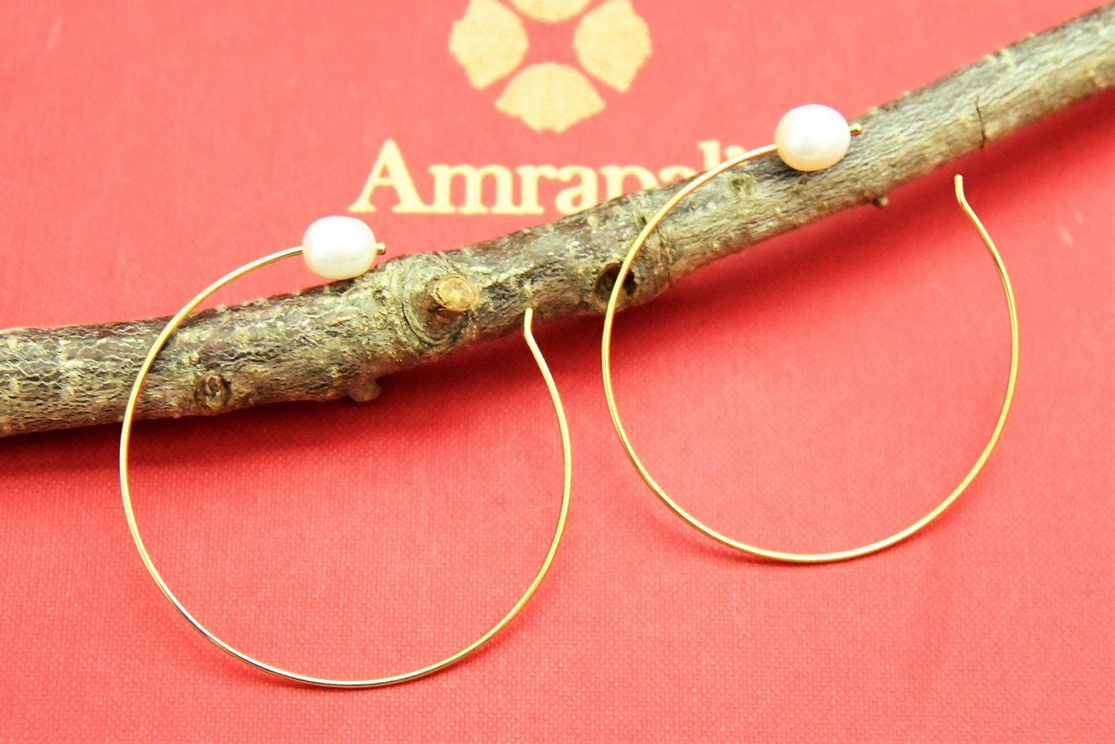 Shop Amrapali gold plated hoops in USA with pearls. Look beautiful in Indian jewelry, gold plated jewelry , silver jewelry, gold plated earrings, wedding jewellery from Pure Elegance Indian fashion store in USA.-full view