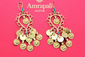 Shop stunning gold plated coin earrings online in USA. Shop gold plated jewelry, silver jewelry,  silver earrings, bridal jewelry, fashion jewelry from Amrapali from Pure Elegance Indian clothing store in USA.-full view