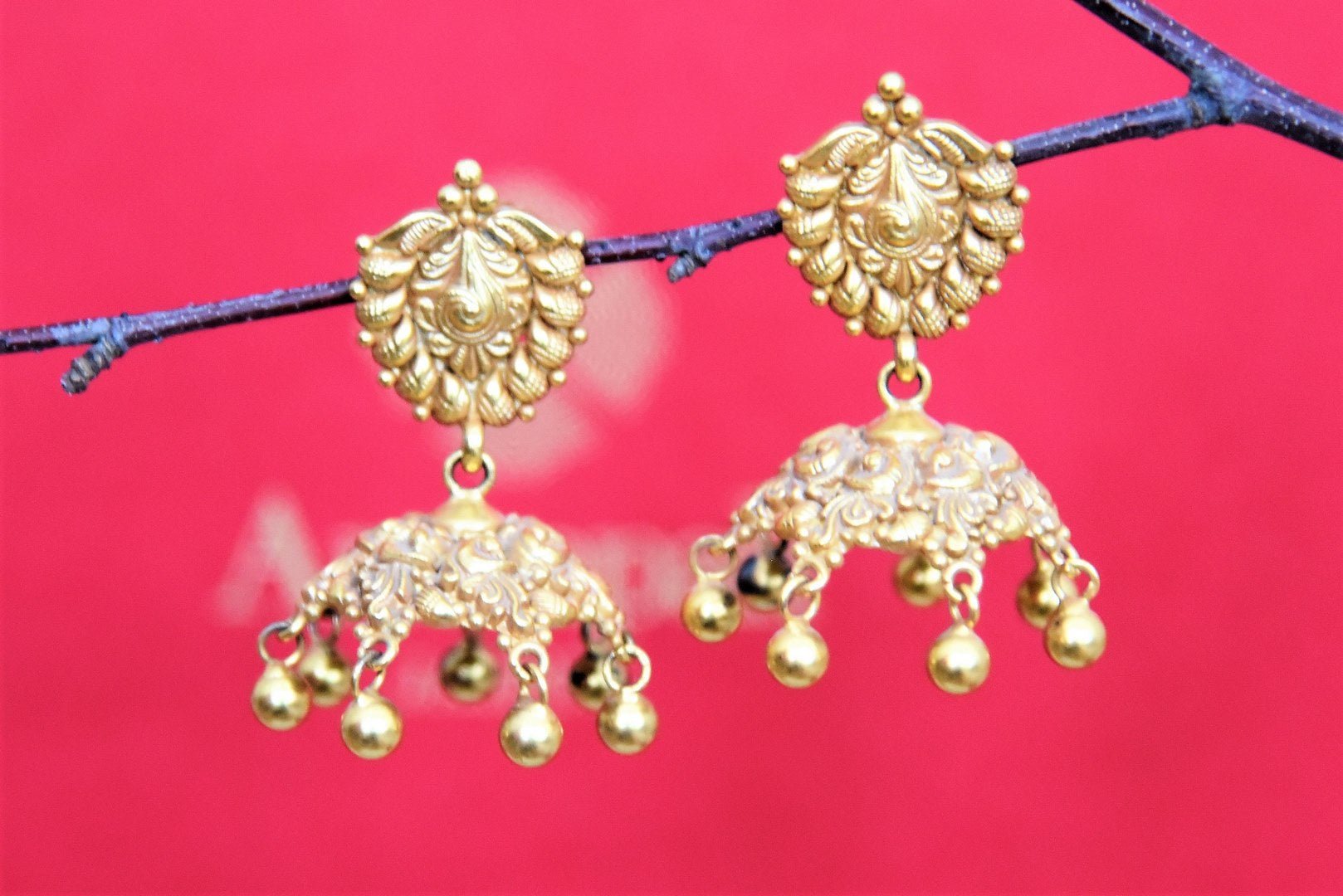 Shop Amrapali gold plated traditional jhumka earrings online in USA. Look beautiful in Indian jewelry, gold plated jewelry , silver jewelry, gold plated earrings, wedding jewellery from Pure Elegance Indian fashion store in USA.-full view