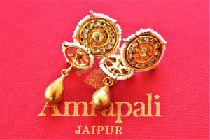 Shop Amrapali gold plated glass earrings online in USA with pearls piroyi. Shop exclusive gold plated jewelry, wedding jewelry , bridal jewelry, gold plated earrings, silver jewelry from Amrapali at Pure Elegance Indian fashion store in USA.-full view