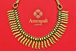 Shop stunning gold plated tribal necklace online in USA. Add an elegant touch to your style with gold plated necklace, silver jewelry, wedding jewelry, gold plated earrings in USA from Pure Elegance Indian fashion store in USA.-full view