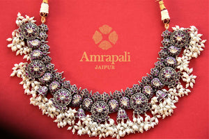 Buy beautiful silver Guttapusalu necklace online in USA with pearls. Shop exclusive gold plated jewelry, wedding jewelry , bridal jewelry, gold plated earrings, silver jewelry from Amrapali at Pure Elegance Indian fashion store in USA.-full view