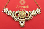 Shop stunning gold plated glass heavy choker necklace online in USA with pearls. Shop gold plated jewelry, silver jewelry,  silver earrings, bridal jewelry, fashion jewelry from Amrapali from Pure Elegance Indian clothing store in USA.-full view