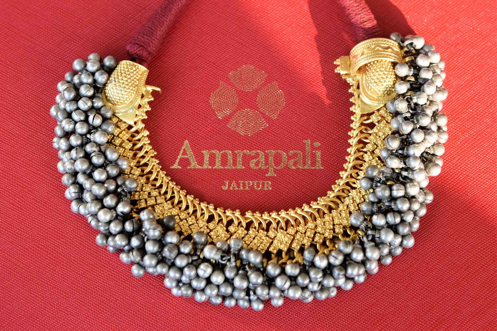 Shop stunning Amrapali gold plated necklace online in USA with silver beads. Shop exclusive gold plated jewelry, wedding jewelry , bridal jewelry, gold plated earrings, silver jewelry from Amrapali at Pure Elegance Indian fashion store in USA.-full view