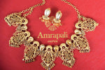 Shop stunning glass and gold plated filigree necklace set online in USA. Shop exclusive gold plated jewelry, wedding jewelry , bridal jewelry, gold plated earrings, silver jewelry from Amrapali at Pure Elegance Indian fashion store in USA.-full view