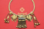 Shop stunning Amrapali gold plated tribal necklace online in USA. Get ready for festive occasions in beautiful gold plated jewelry , silver jewelry , wedding jewelry, bridal jewelry by Amrapali from Pure Elegance Indian fashion store in USA.-full view