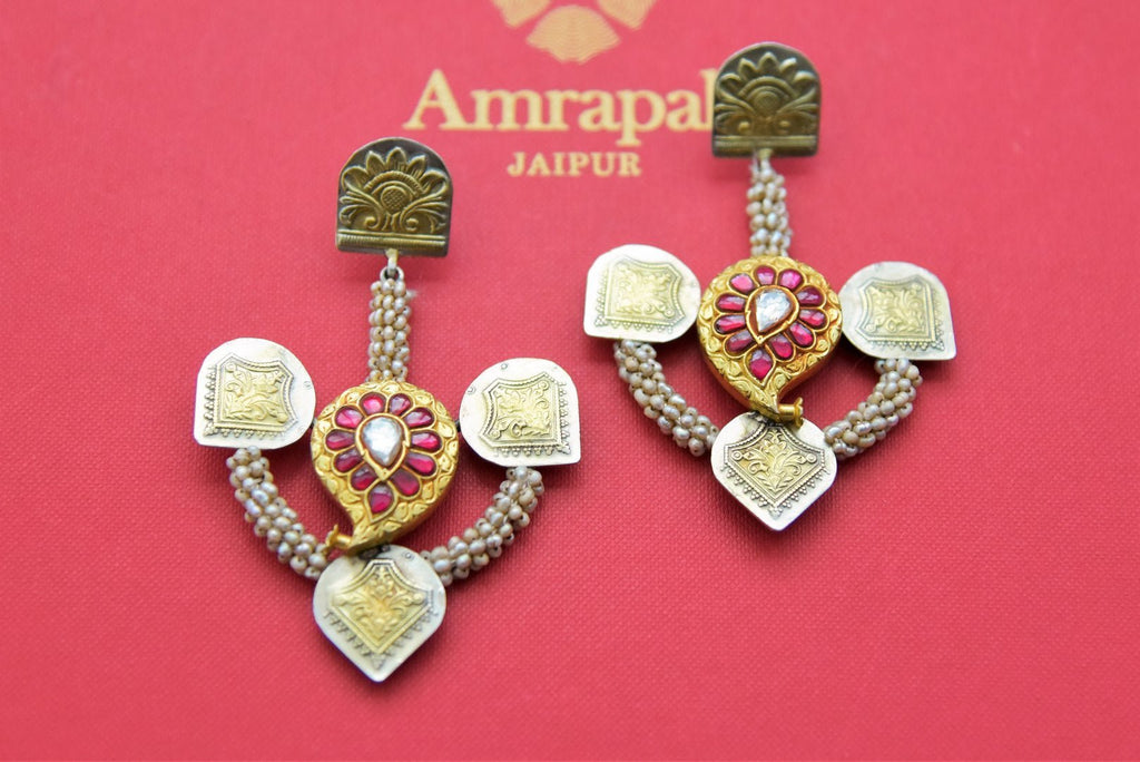 Buy Amrapali silver and gold plated pearl earrings online in USA. Add a beautiful spark to your ethnic style with gold plated jewelry, silver jewelry, gold plated earrings, wedding jewelry, silver necklaces from Pure Elegance Indian fashion store in USA.-full view
