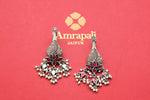 Shop stunning silver dangler earrings online in USA with Lotus design. Get ready for festive occasions in beautiful gold plated jewelry , silver jewelry , wedding jewelry, bridal jewelry by Amrapali from Pure Elegance Indian fashion store in USA.-full view