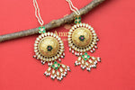Shop Amrapali silver gold plated heavy kundan earrings online in USA with pearls. Be the center of attraction at weddings and festive occasions in the exquisite Indian jewelry, golden plated jewellery, gold plated earrings, silver jewelry, silver earrings from Pure Elegance India fashion store in USA.-full view