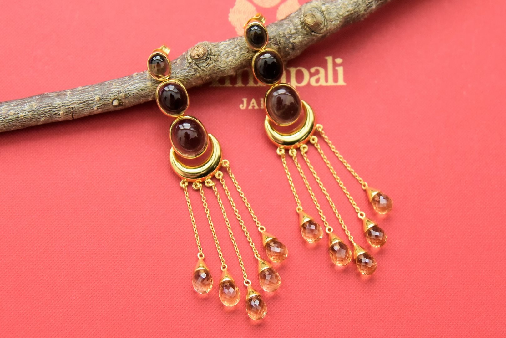Shop Amrapali gold plated tassels contemporary earrings online in USA. Be the center of attraction at weddings and festive occasions in the exquisite Indian jewelry, golden plated jewellery, gold plated earrings, silver jewelry, silver earrings from Pure Elegance India fashion store in USA.-full view