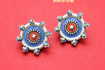 Shop Amrapali enamel silver floral studs online in USA. Add a beautiful spark to your ethnic style with gold plated jewelry, silver jewelry, gold plated earrings, wedding jewelry, silver necklaces from Pure Elegance Indian fashion store in USA.-full view