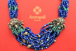 Buy Amrapali silver blue and green strings necklace online in USA. Complete your Indian look with beautiful Amrapali gold plated jewelry, gold plated earrings, temple jewelry, silver jewelry, silver earrings available at Pure Elegance Indian fashion store in USA.-full view
