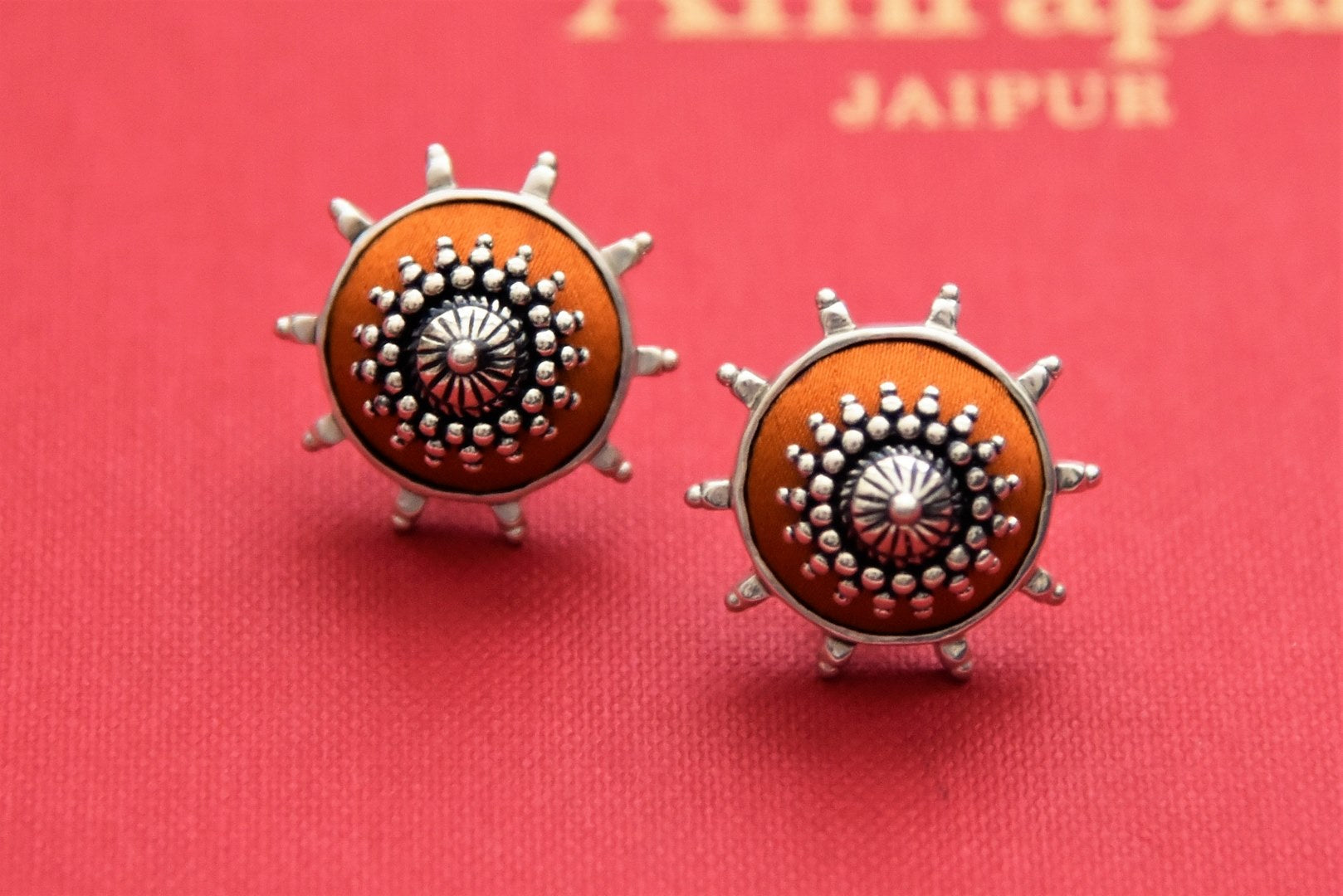 Shop stunning Amrapali silver spike fabric stud earrings online in USA. Buy beautiful silver jewelry, gold plated jewelry, silver earrings, wedding jewelry from Pure Elegance Indian fashion store in USA. -full view